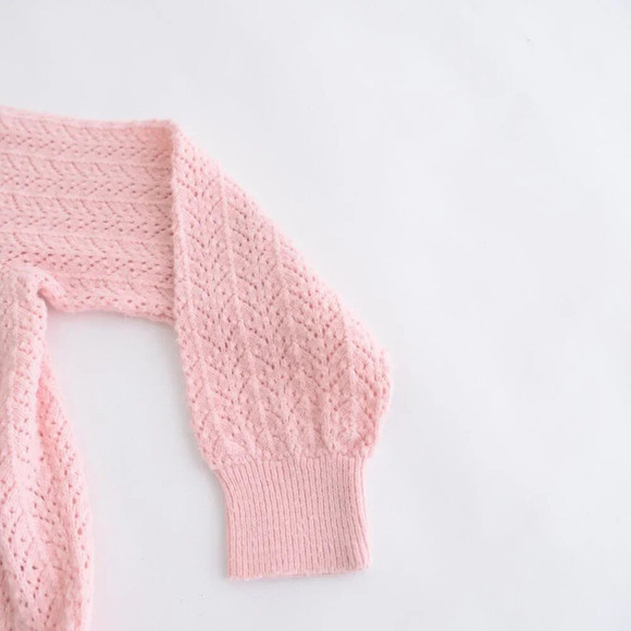 Vintage It's Pure Gold Baby Pink Knit Button Down Cardigan Sweater s - Picture 5 of 10